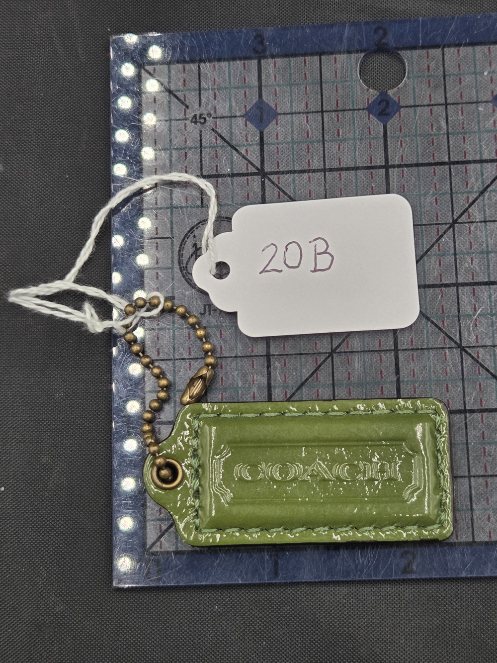 Coach Green Patent Leather Bag Tag with Brass Ball Chain